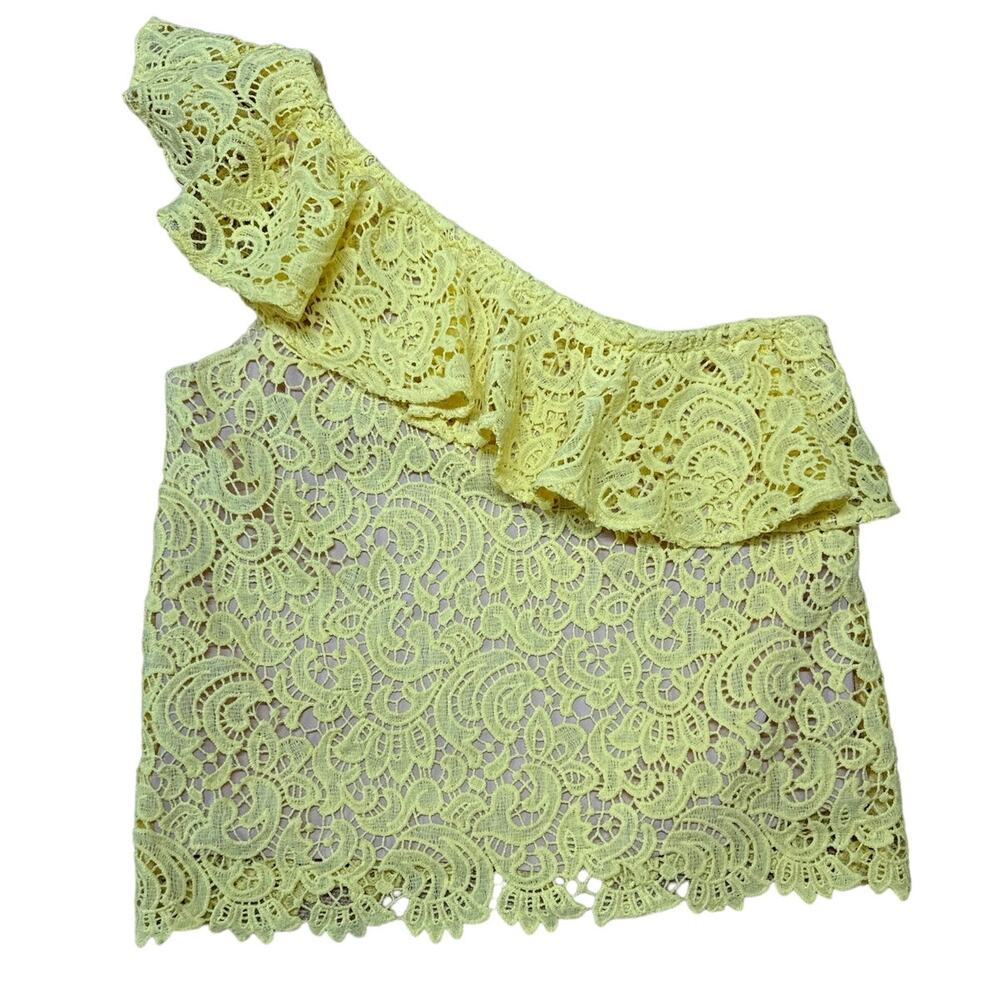 Blu Pepper Sunny Yellow Lace One Shoulder Ruffle Sleeveless Top Women Medium